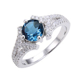 Round Cut Natural Gemstone Split Shank Silver Ring